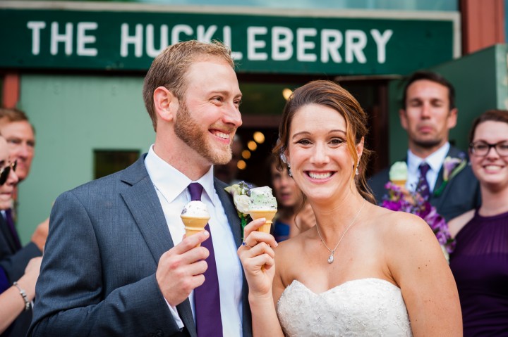 Bride and groom enjoying some ice cream during their couples portraits at their Montreat College wedding