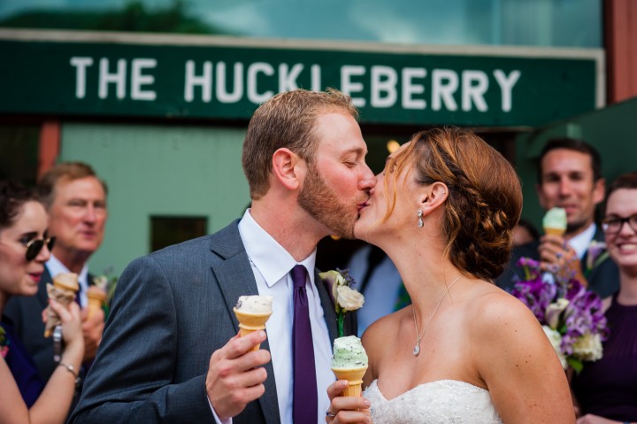 Bride and groom enjoying some ice cream during their couples portraits at their Montreat College wedding!