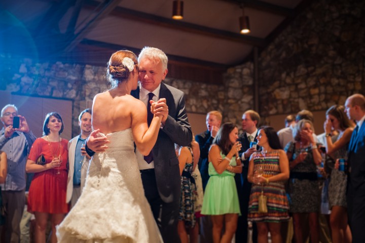 bride and her father sharing a moment during the reception at Montreat College