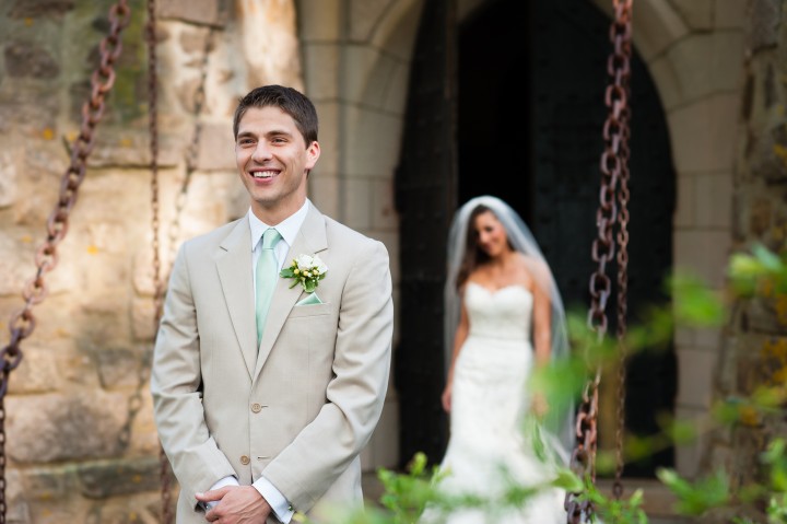 Groom gets ready to see his bride for the first time