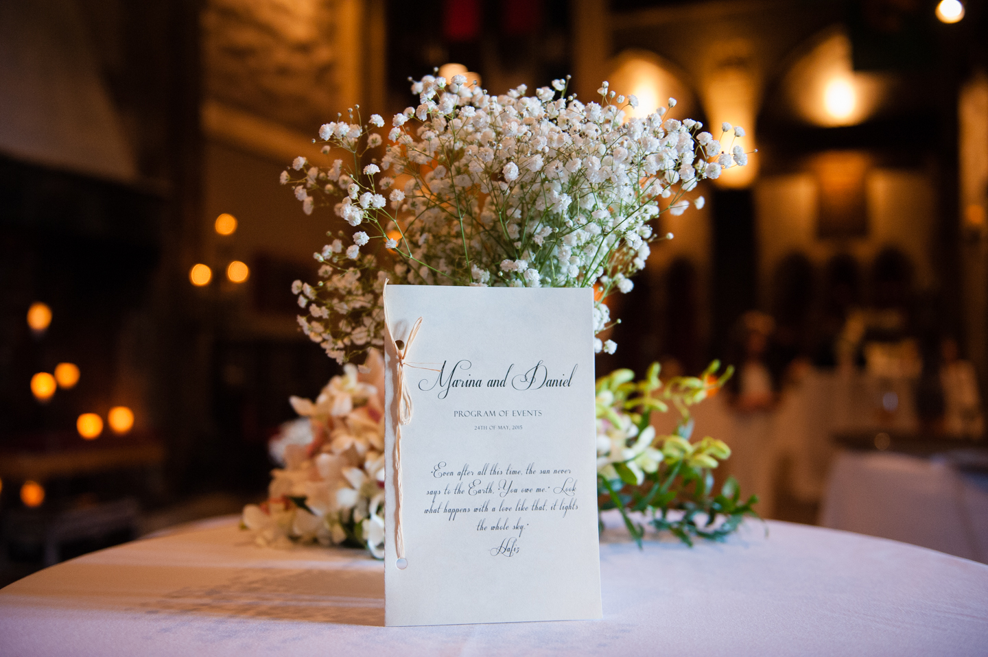 beautiful wedding program inside hammond castles great hall