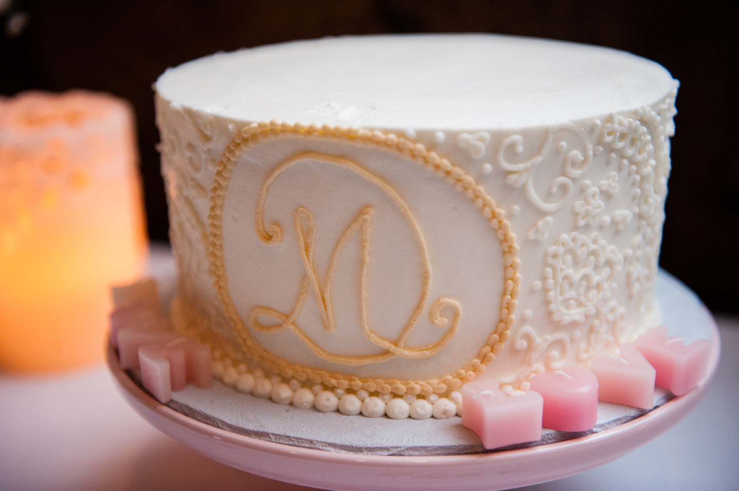 wedding cake during wedding reception at hammond castle