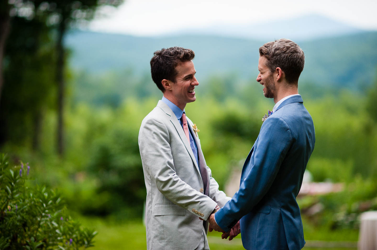 Wedding day couples portrait with Mount Monadnock in the background