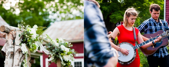 Beautiful handmade birch tree arbor adorns the ceremony location 