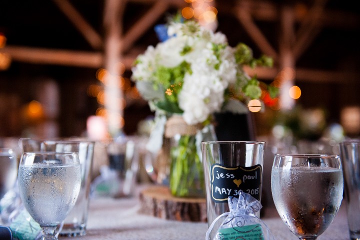 Custom glasses were placed on each table for the guests to take home