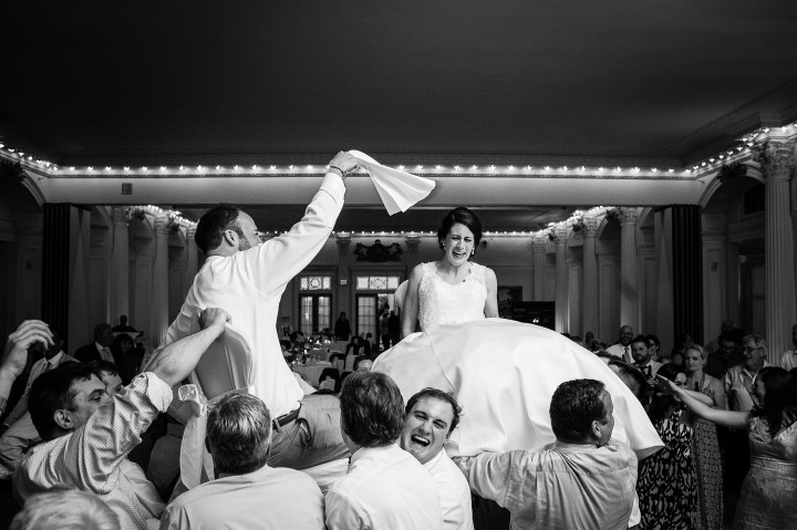 the bride was terrified during the Hora a traditional jewish chair dance