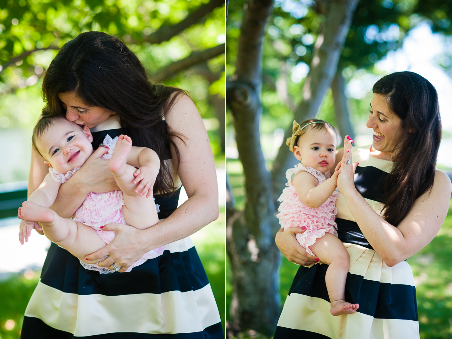mom and her baby girl hugging for a photo during a lifestyle portrait session