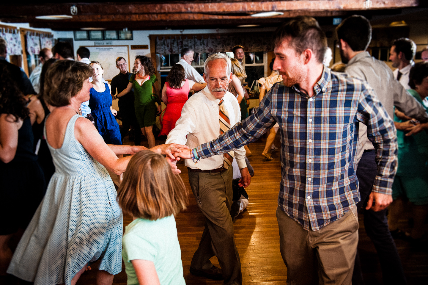 weddings guests getting down on the dance floor 