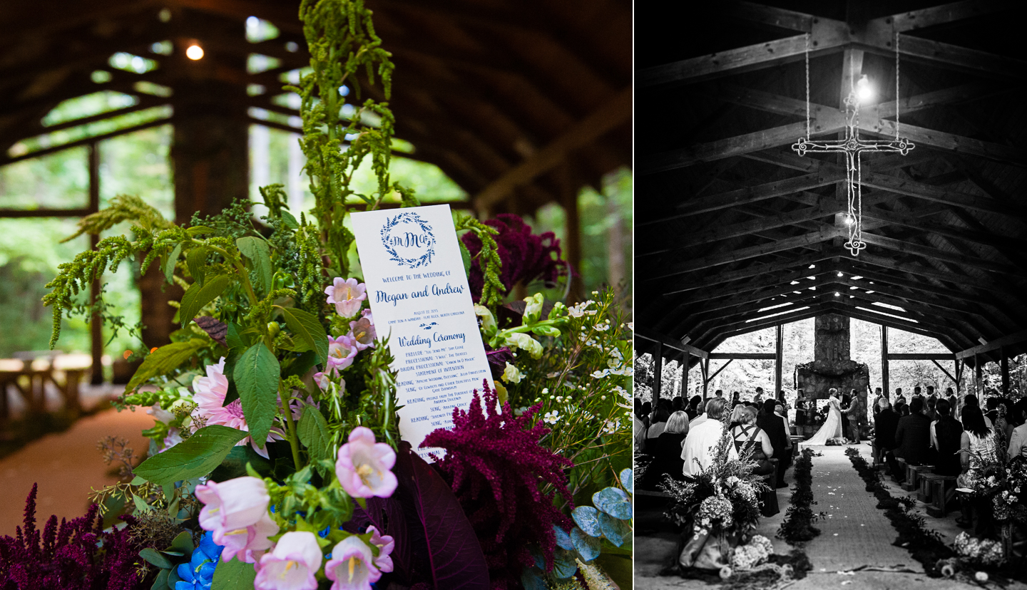 gorgeous flowers adorned this outdoor chapel in the woods wedding ceremony 