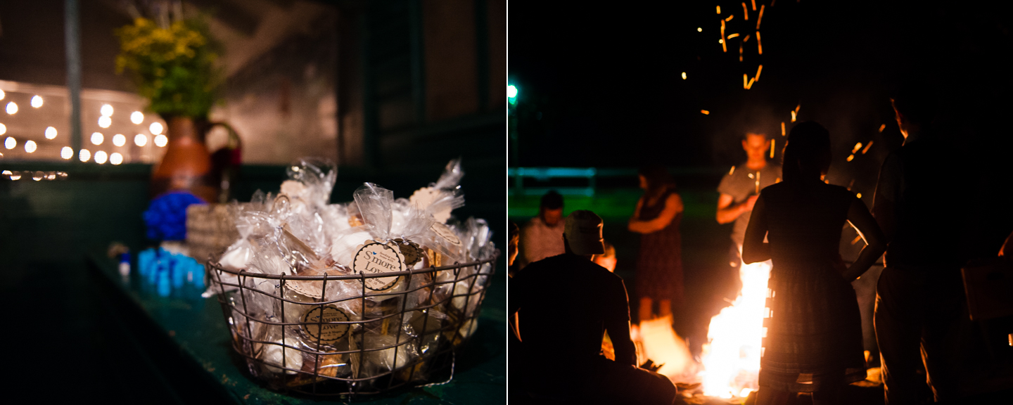 s'mores wedding favors and a bonfire followed the wedding reception at Camp Ton a Wandah 