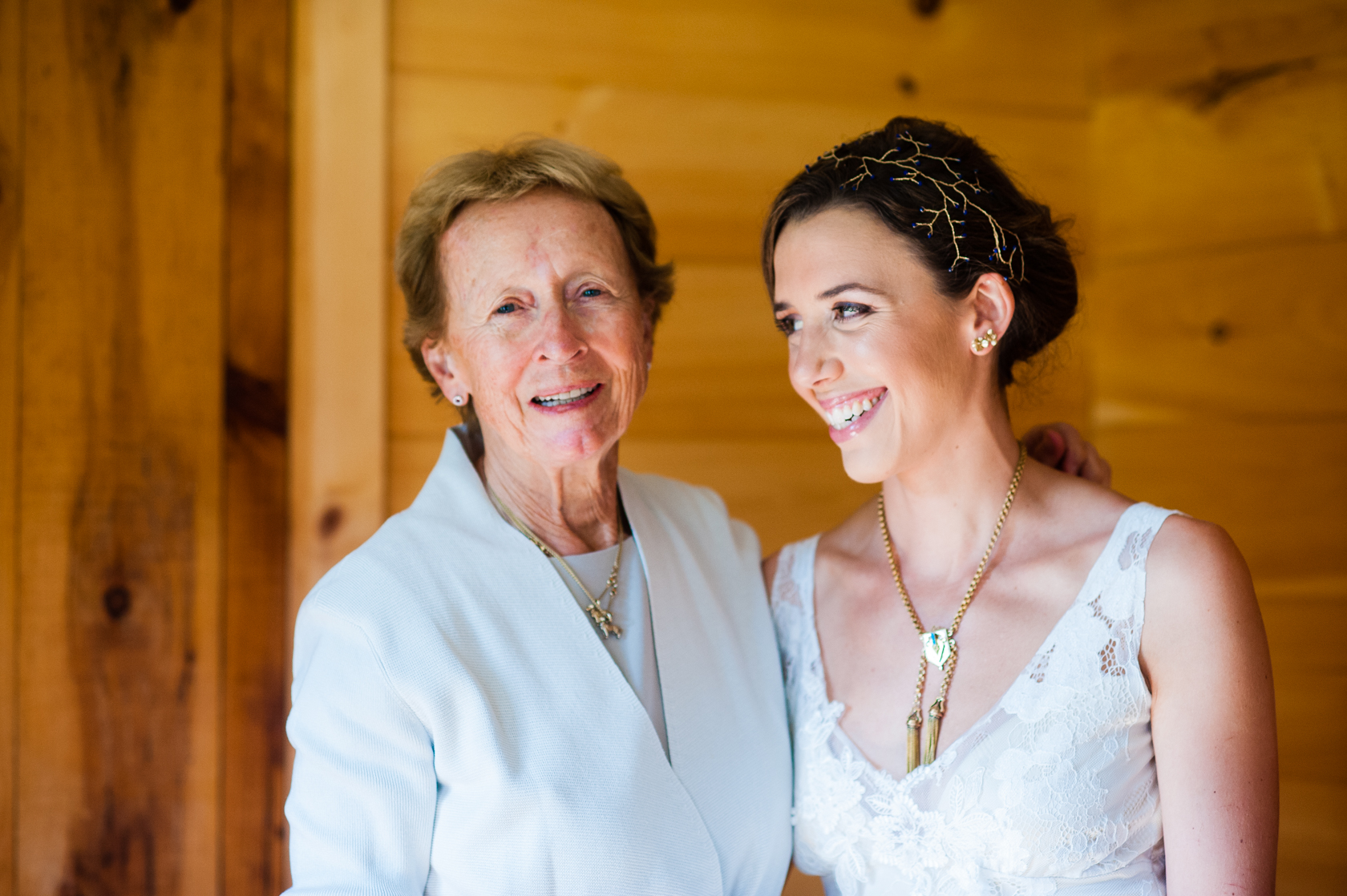 bride and her grandmother smiling during a quick portrait