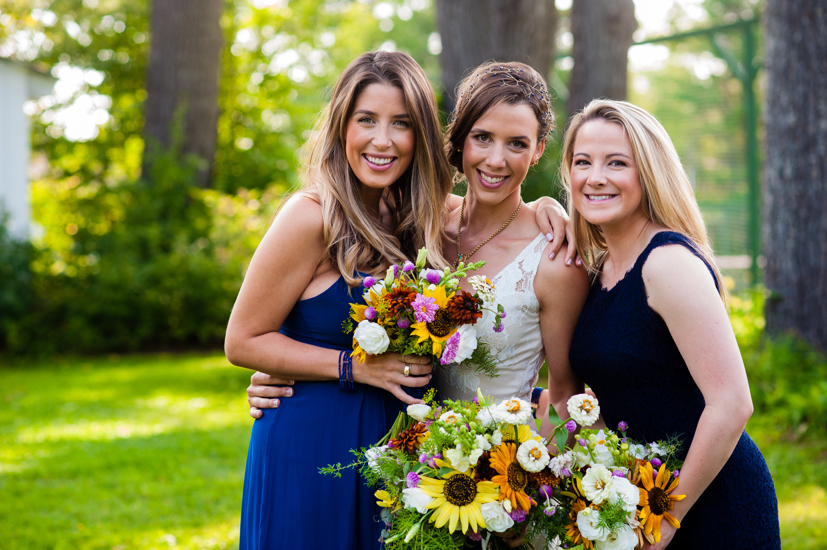 bride and her beautiful ladies pose for a quick portrait