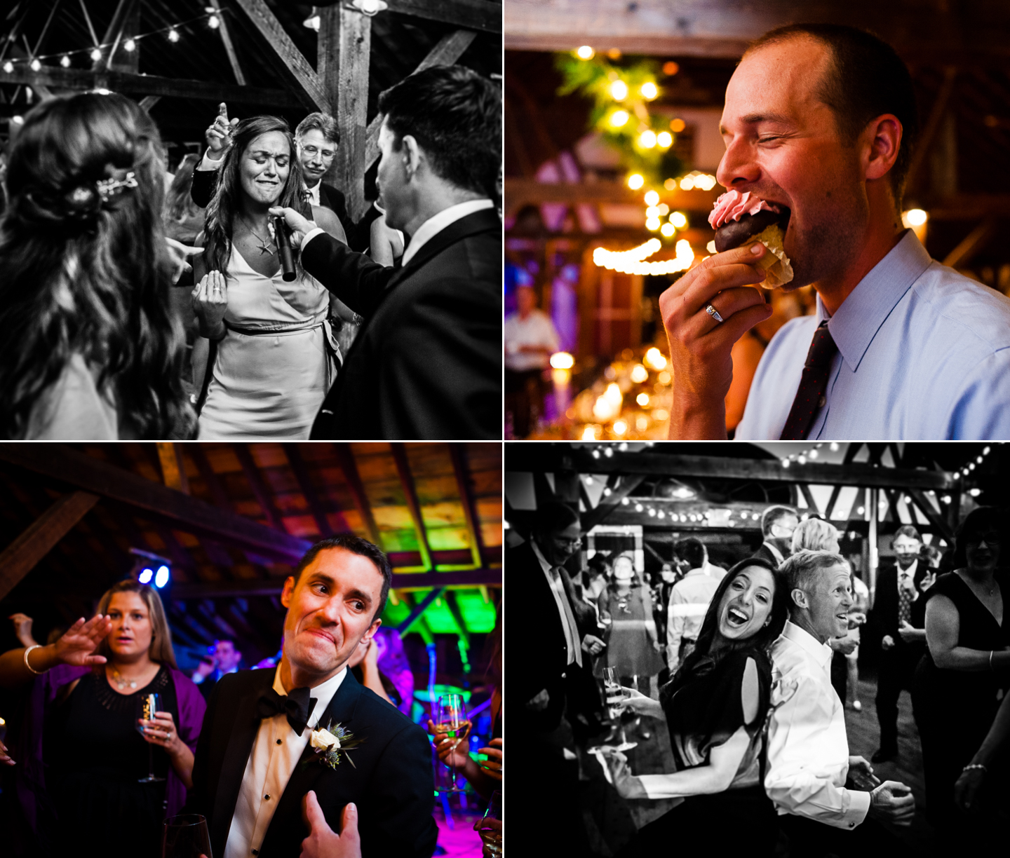 wedding guests having a blast during this barn wedding reception 