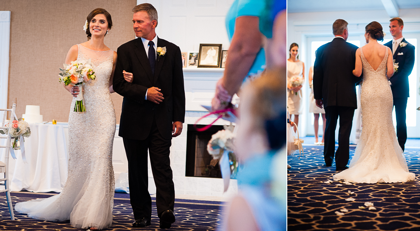 beautiful bride and her dad walk down the aisle 