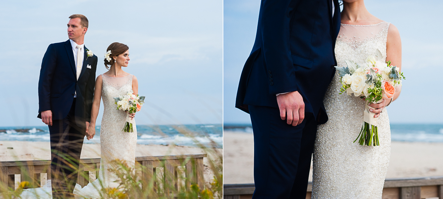 bride shows off her gorgeous orange and cream bouquet