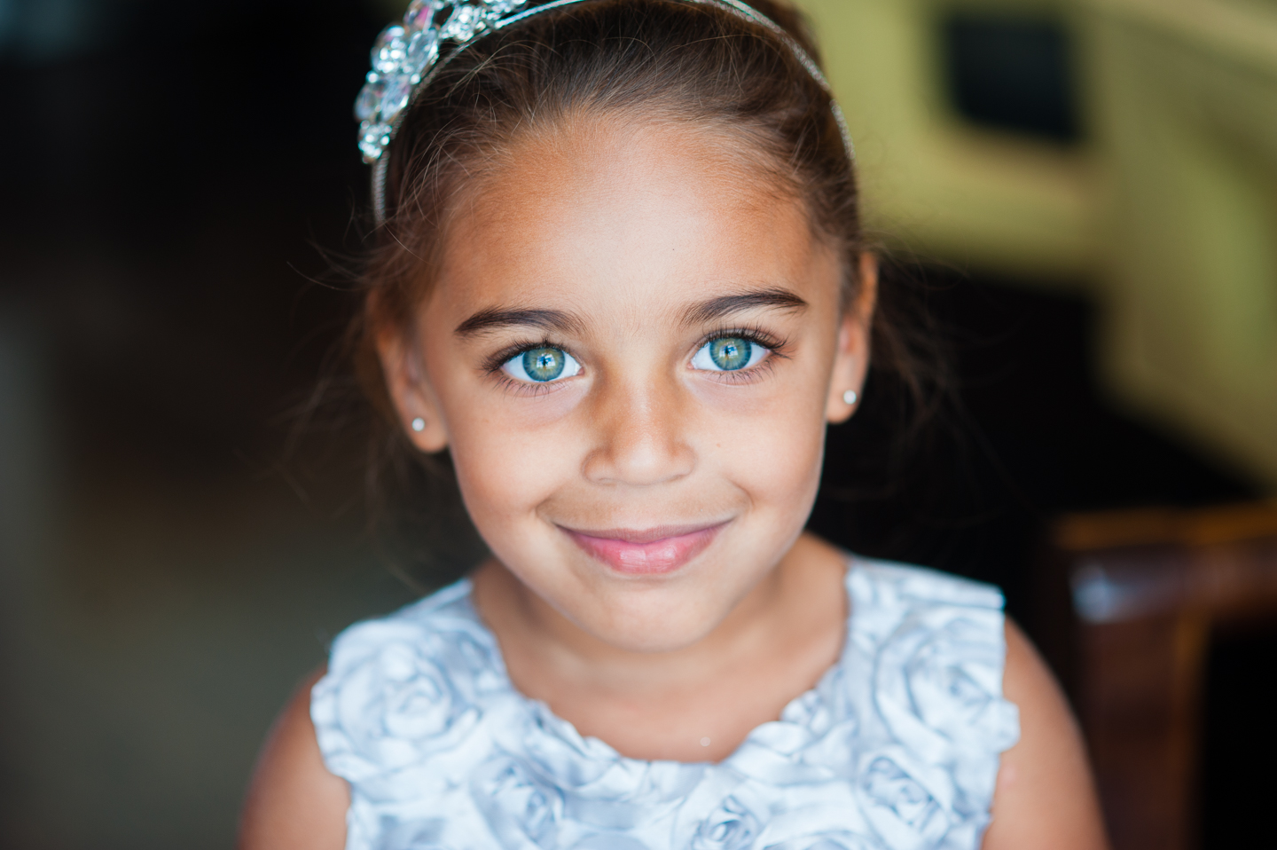 stunning green eyed flower girl at disney world wedding 