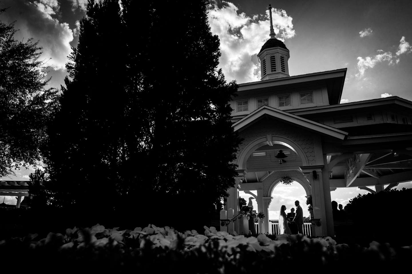 disney seabreeze point wedding ceremony black and white sillohuette