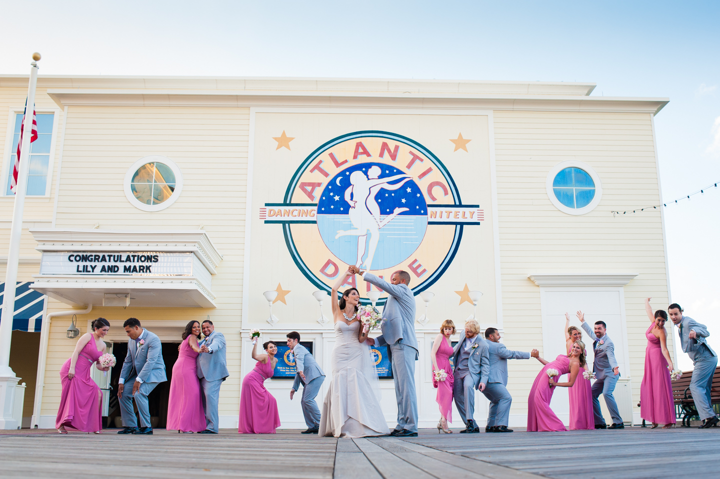 wedding party dances in front of atlantic dance hall 