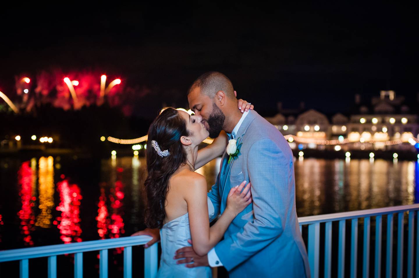 atlantic dance hall balcony bride and groom kiss