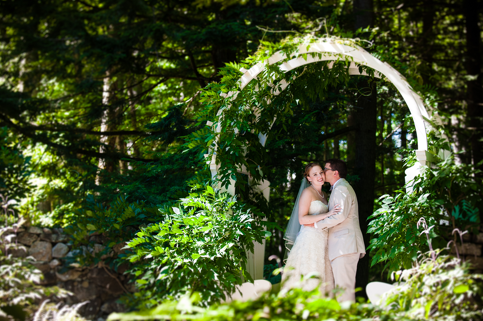bride and groom portrait in the woods 