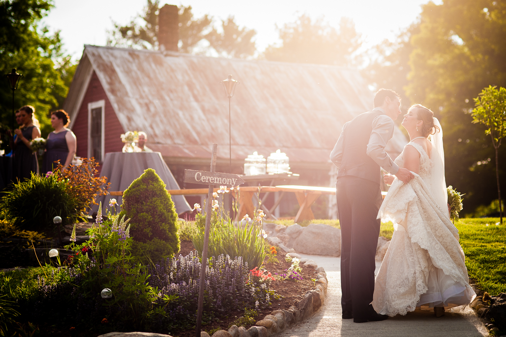 gorgeous sunset light for asheville barn wedding photo of couple at sunset