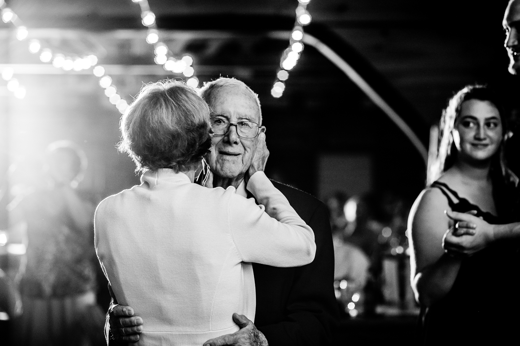 brides grandparents dancing during asheville barn wedding 