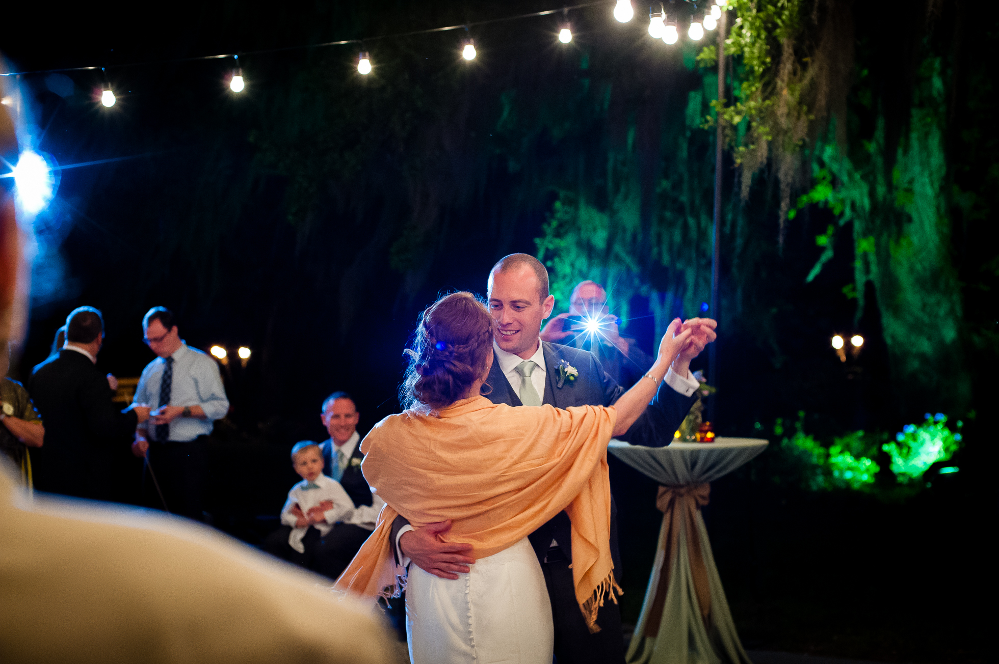 bride and groom first dance during magnolia plantation wedding 