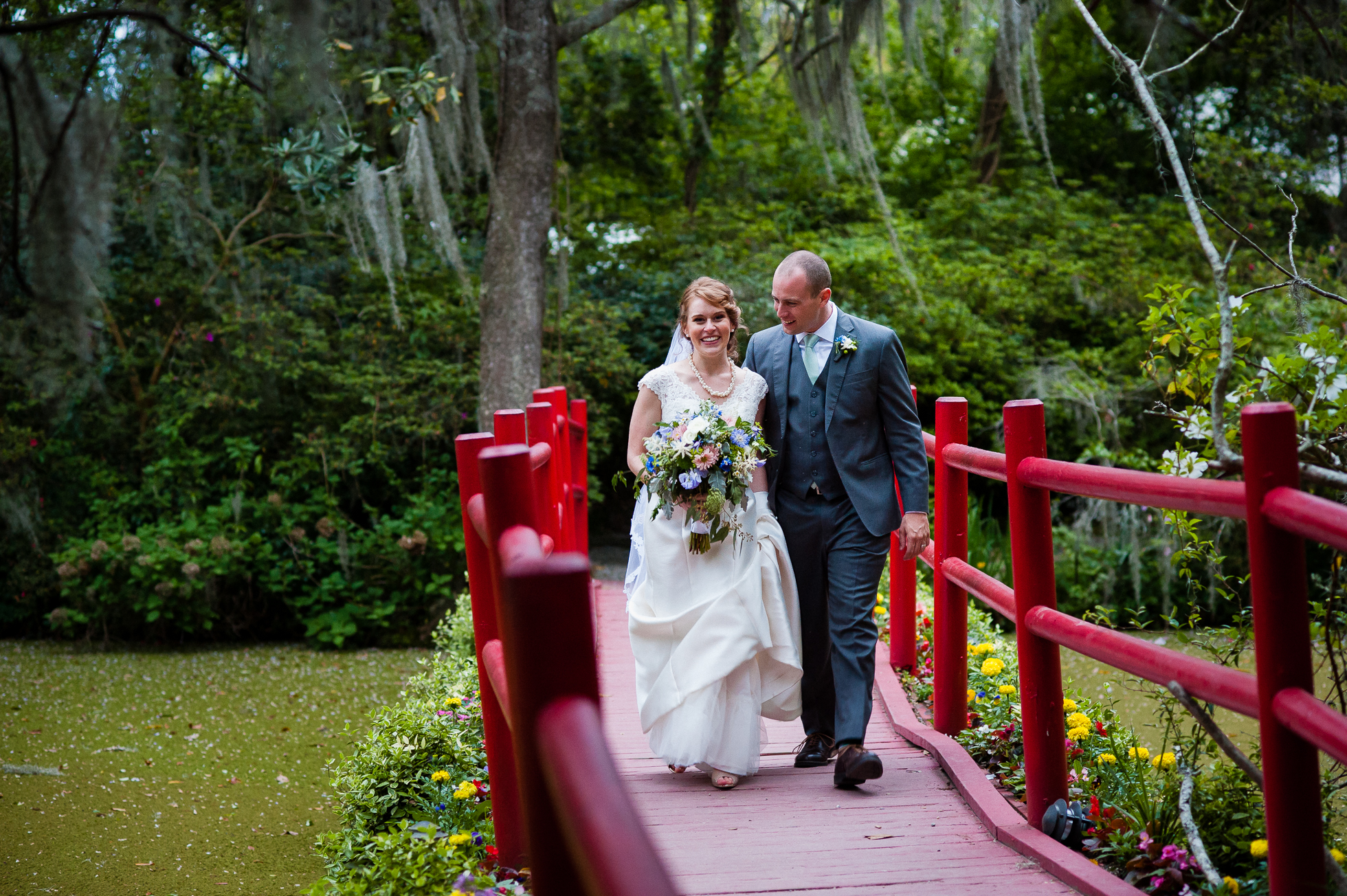 wedding day portrait at Magnolia Plantation in Charleston 