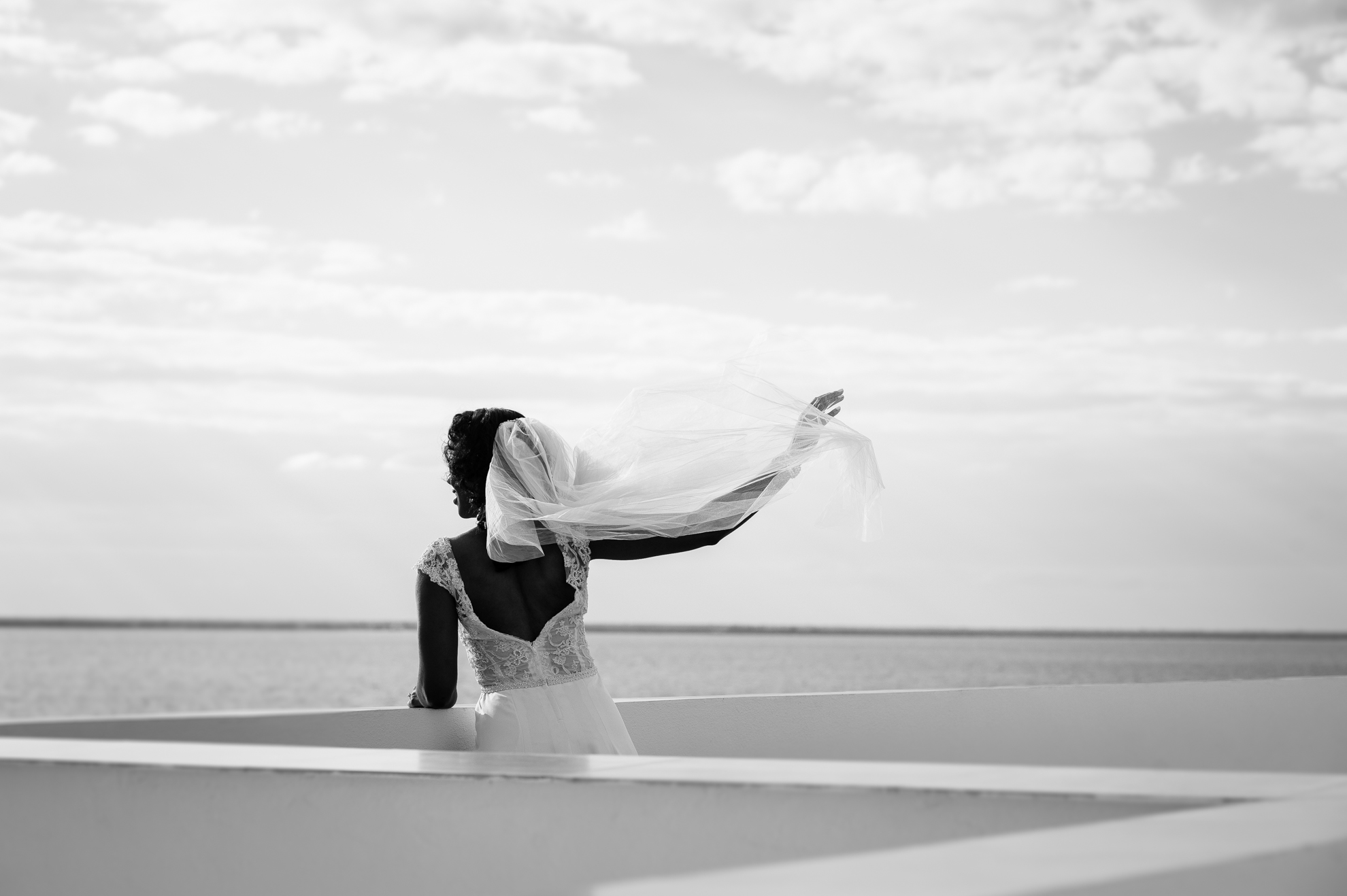 Isla Mujeres Bridal portrait on Ixchel hotel balcony 