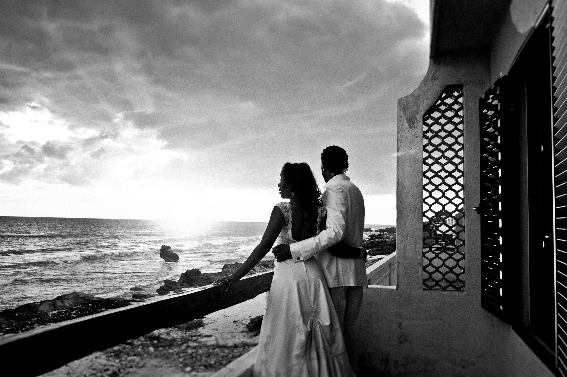 Bride and Groom at sunrise for trash the dress session 