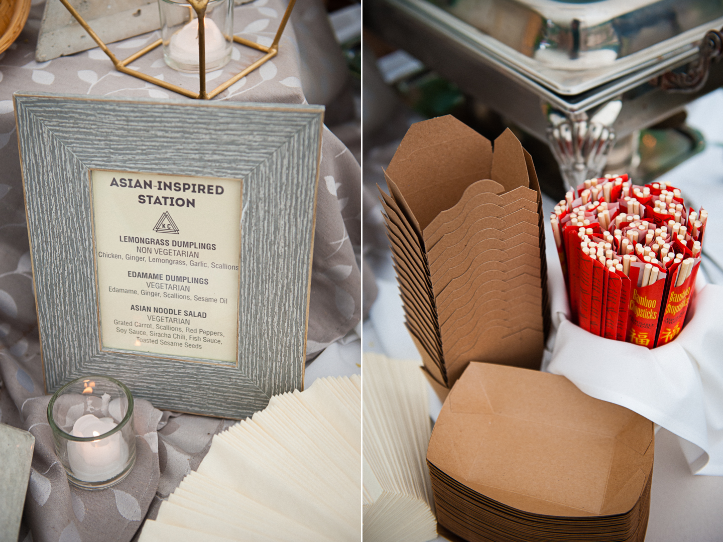 asian inspired slider station during tented asheville wedding 