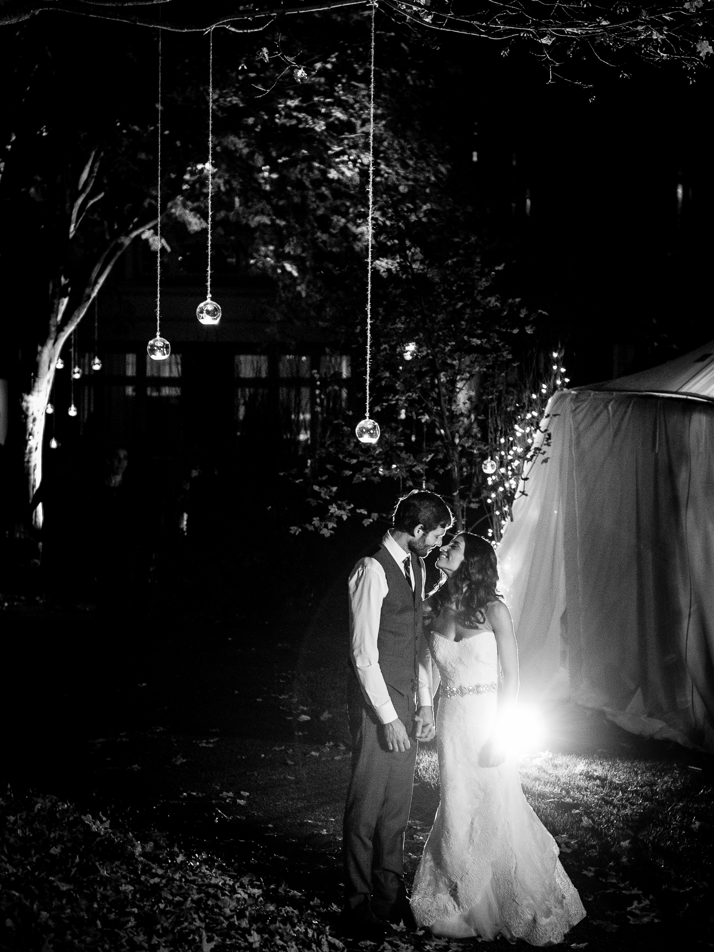 ethereal outdoor wedding portrait at night 