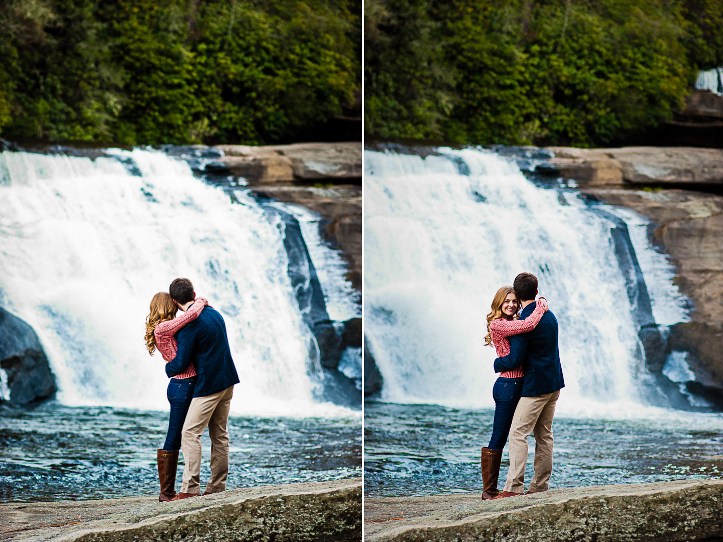 asheville adventure waterfall engagement photo