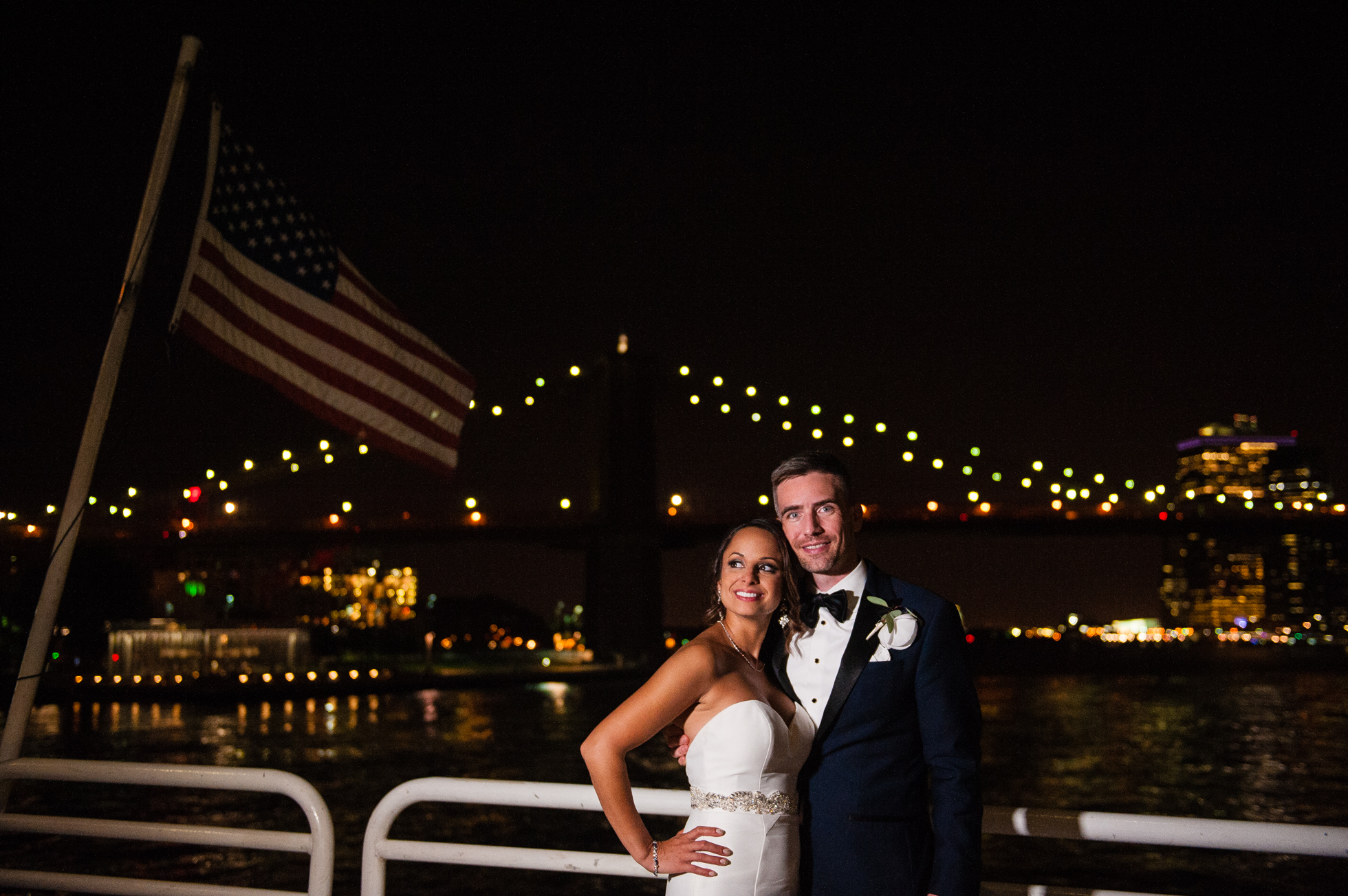 Epic Bride and Groom portraits on The Atlantica during a yacht wedding in the NY Harbor