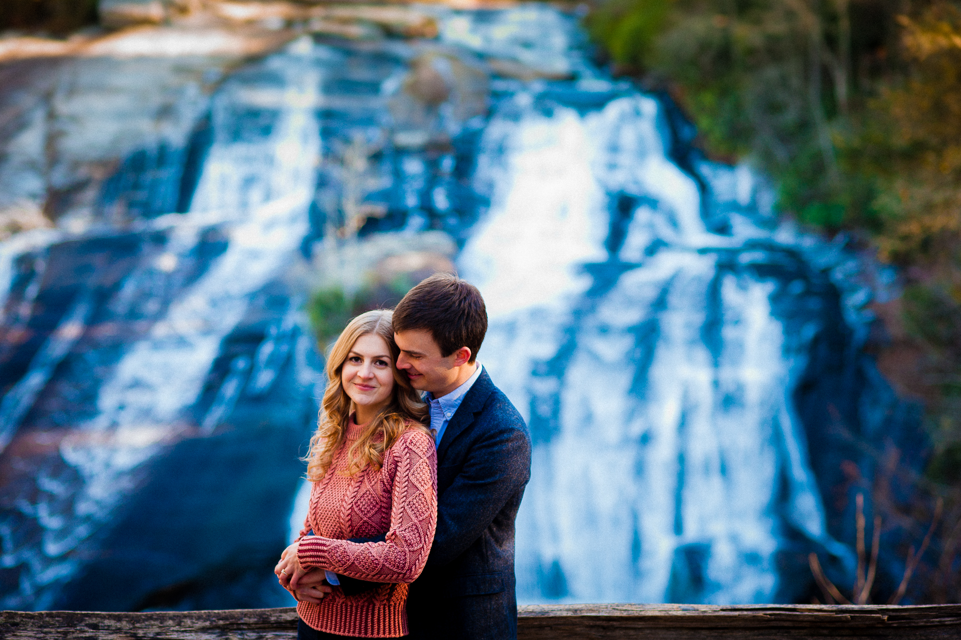 Dupont waterfall engagement photo