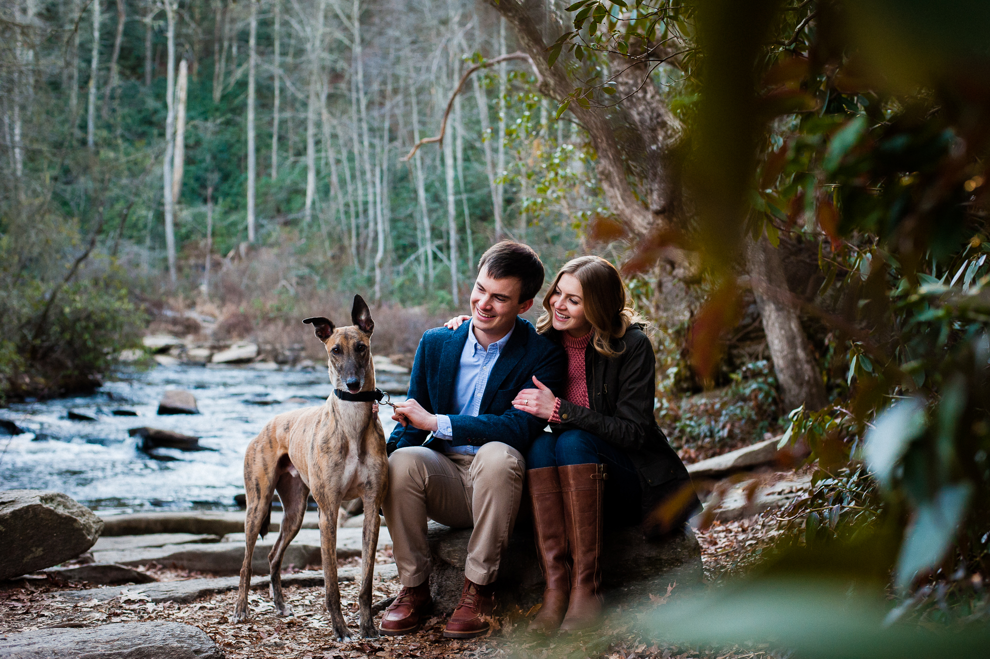 asheville waterfall engagement photo