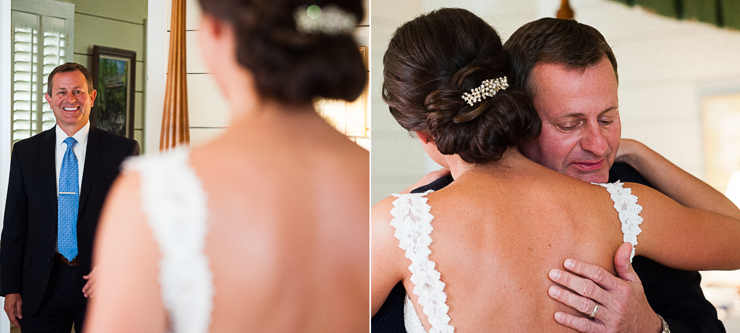 bride and father first look at old edwards inn wedding