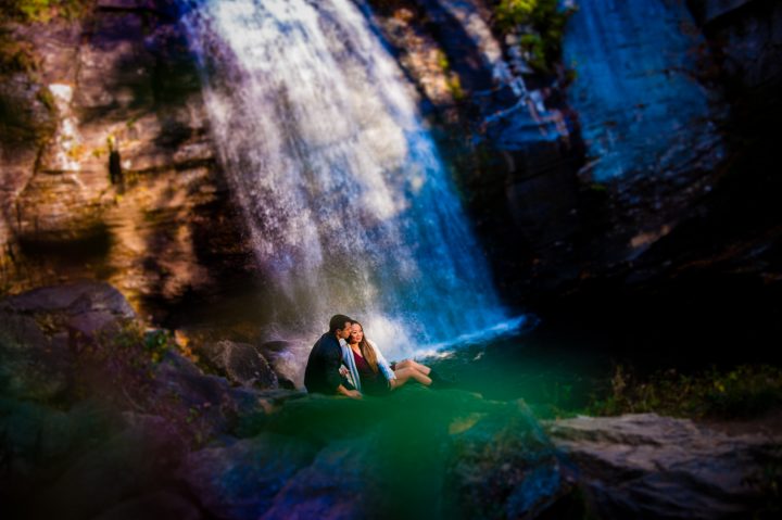 romantic asheville waterfall engagement photo