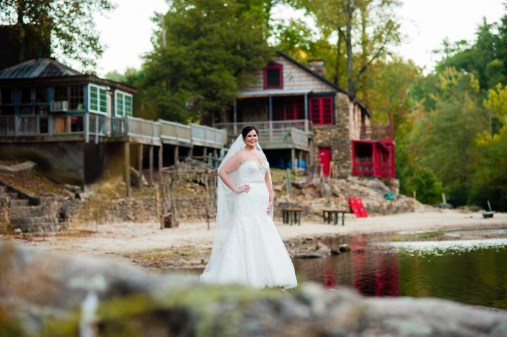 beautiful bride on the rocks at brown mountain beach 