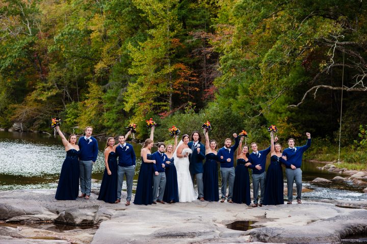 wedding party on the rocks at brown mountain beach resort