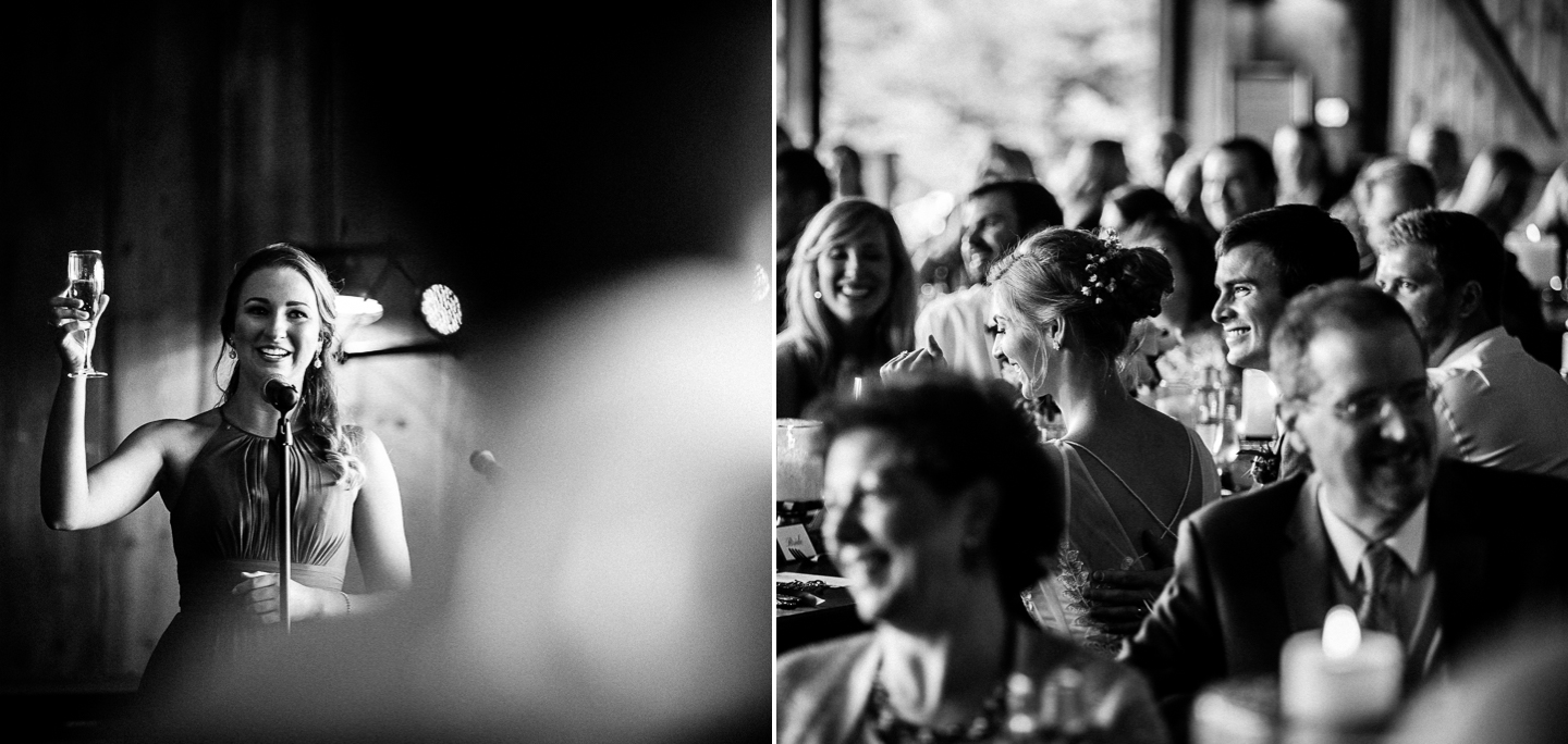 maid of honor gives toast at vineyards at bettys creek wedding