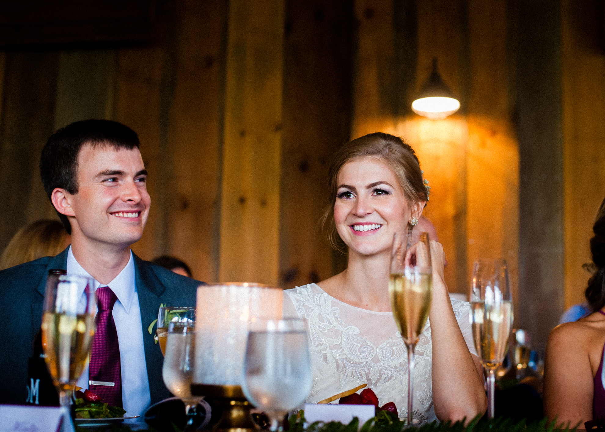 bride and groom get emotional during toasts