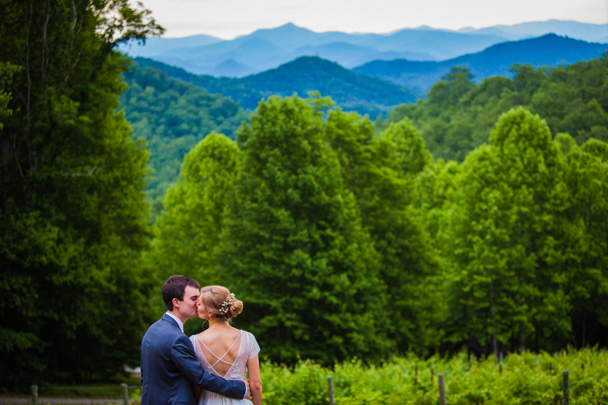 beautiful great smoky mountains made a backdrop for this wedding portrait 