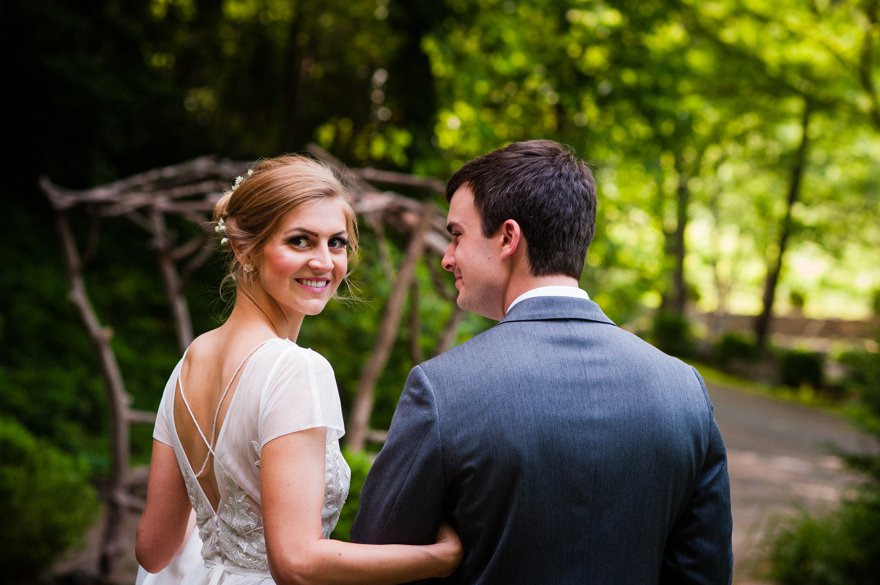 wedding portrait in the woods at the vineyards at bettys creek 