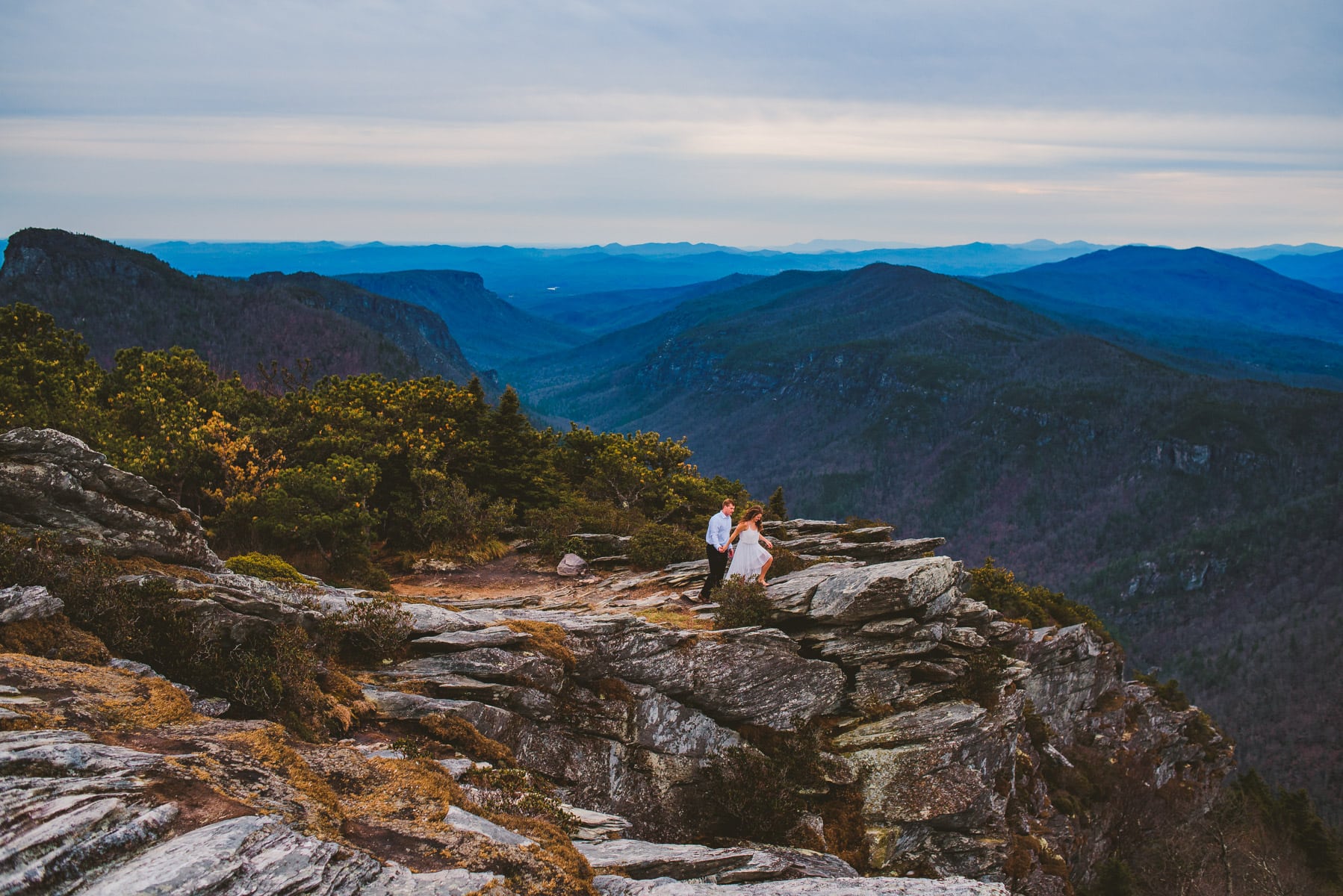 bride and groom in the wild during their hawksbill elopement in the linville gorge wilderness area