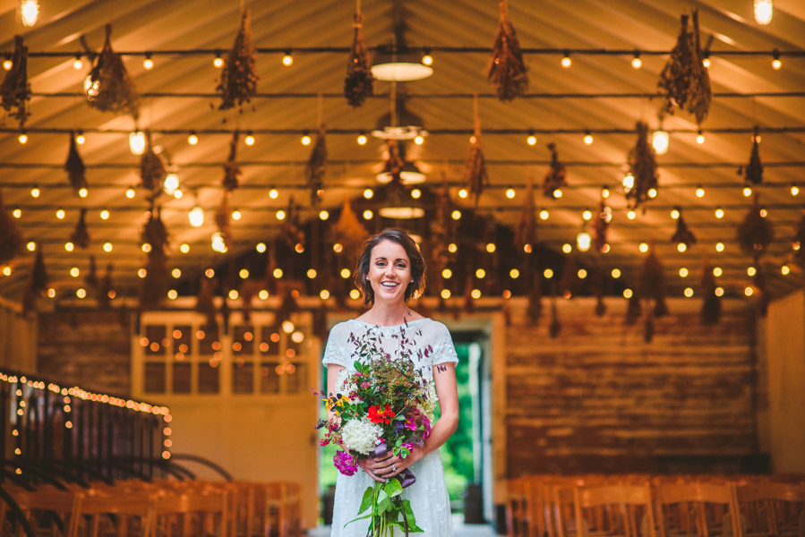 a portrait of a bride in the diary barn, Yesterday Spaces rain backup ceremony location