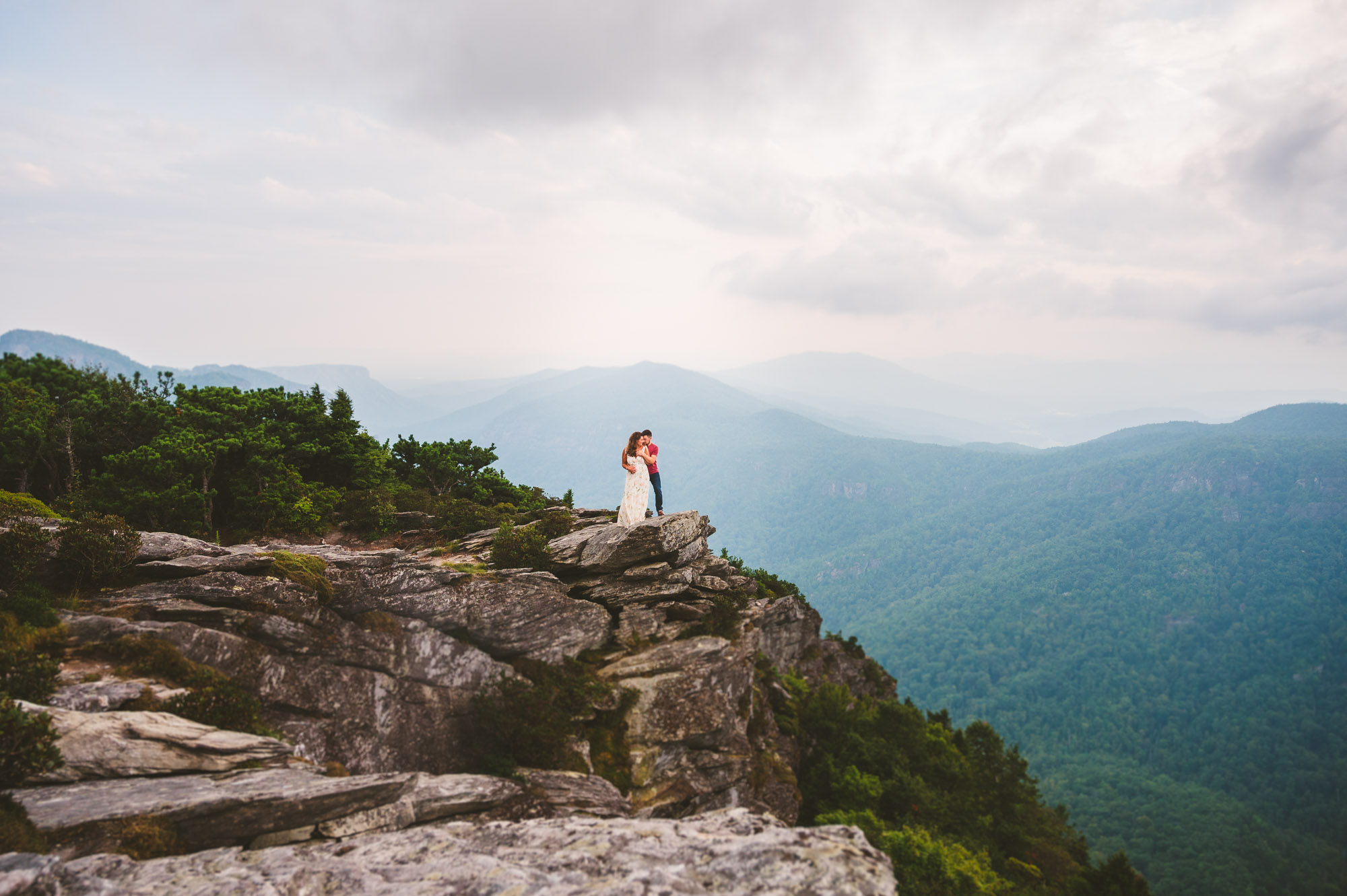 Adventurous couple during engagement session in the Blue Ridge Mountains