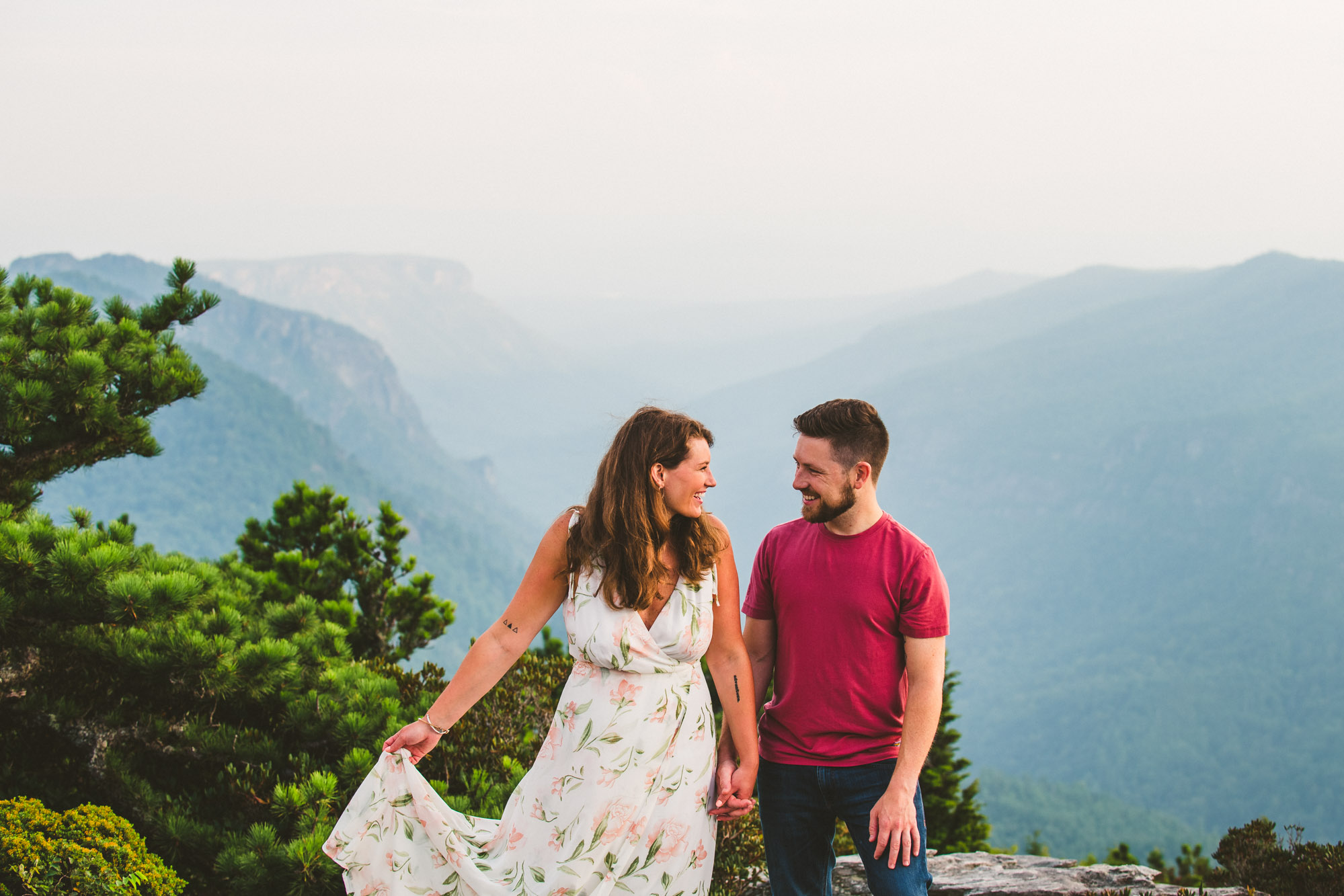 Cute couple during their mountain engagement session in North Carolina