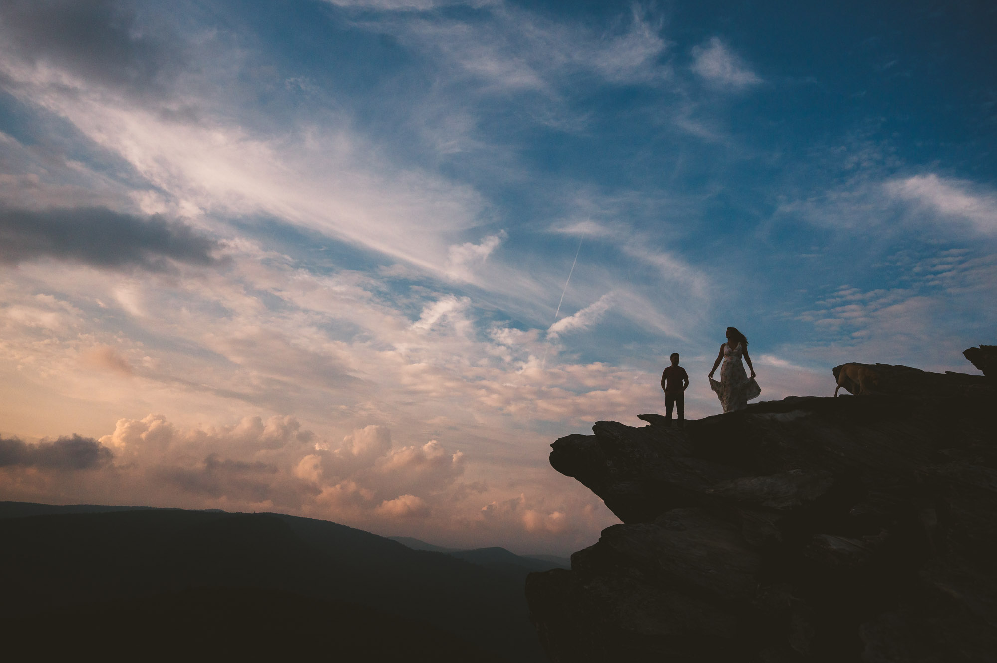 Adventurous mountain engagement session in Linville Gorge