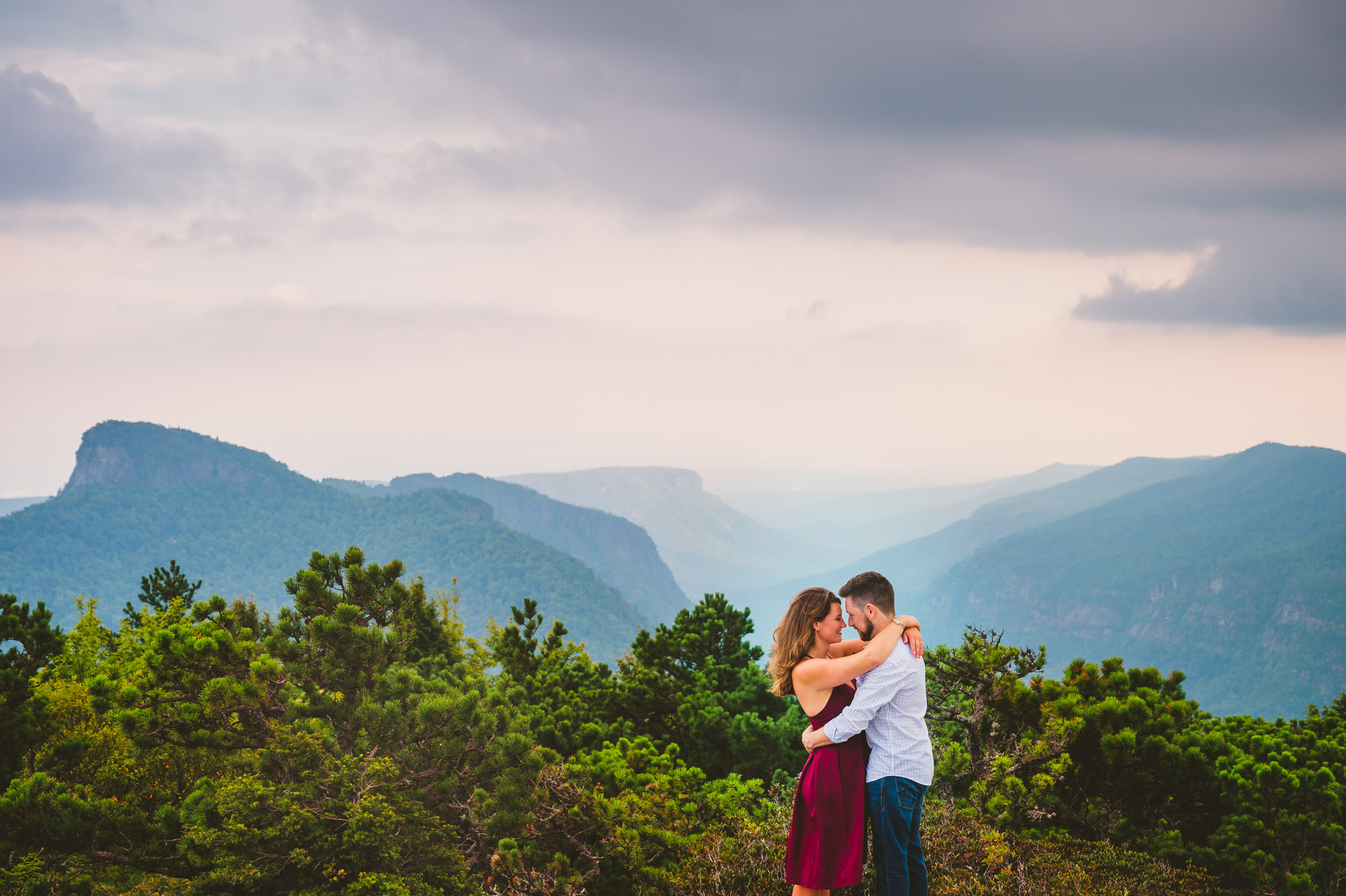 Adventure engagement session on Hawksbill Mountain in Linville Gorge